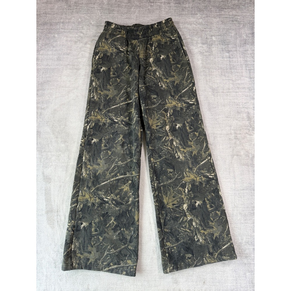 Realtree Sweatpants Women Medium Green Camo Wide Leg Fleece Pockets Comfort